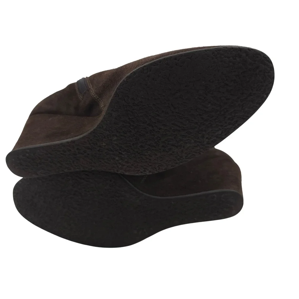 Garnet Hill Brown Suede Wedge Knee High Boots 5.5 Made in Italy Zip Leather‎
